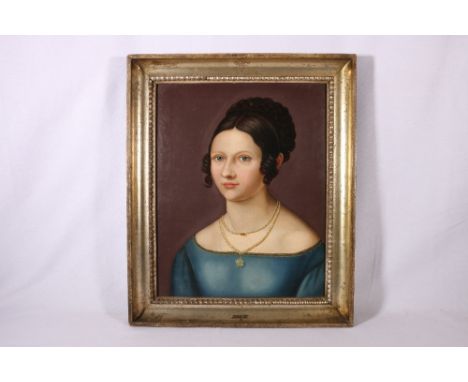 19TH CENTURY SCHOOL Portrait of a lady with pearl necklace oil on canvas 46 x 37cm