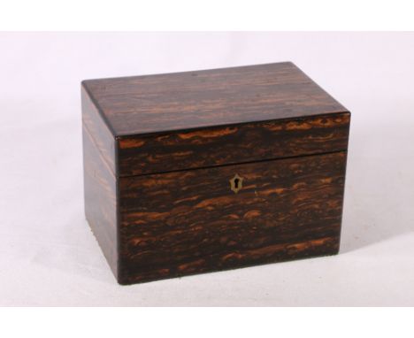 19th century coromandel tea caddy now having cloth lined interior, 22cm wide