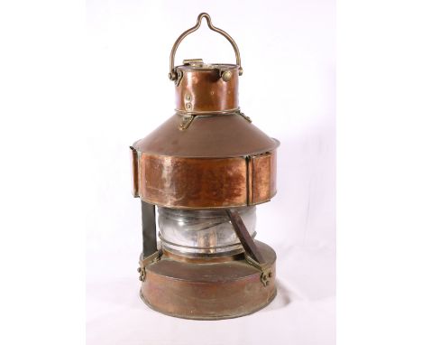 Large copper ships lantern with brass mounts, 62cm tall.