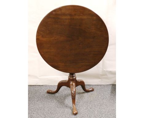 Georgian mahogany circular  pedestal snap to table with bird cage action, baluster turned column on carved tripod base with l