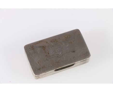 Silver snuff box, engine turned top with crest and engraved "Royal College of Surgeons, England., verso engraved" Fellows and