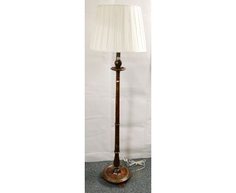 Lacquered standard lamp with chinoiserie decoration and cream pleated shade. 53cm.