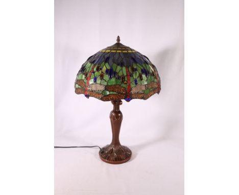 Modern Tiffany style table lamp with leaded glass shade, 62cm tall.