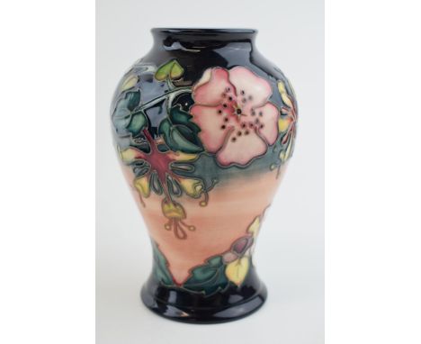 Moocroft baluster vase in the Oberon pattern, dated 1993, 16cm tall (silver line).  In good condition with no obvious damage 