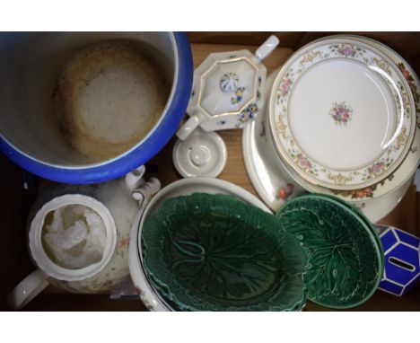 A mixed collection of ceramics to include Adams jardiniere (height 20cm)  Wedgwood green leaf bowls and plates (4) Kutani Cra