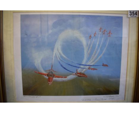 Signed artists proof limited edition 6/50 of the Red Arrows 'Chamagne Split' dedicated 'To Willie - Every Best Wish' 29cm x 3