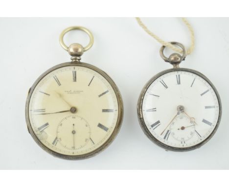 Two hallmarked silver pocket watches, one 'Thomas Sisson Preston', both key-wind, 52mm widest (2).