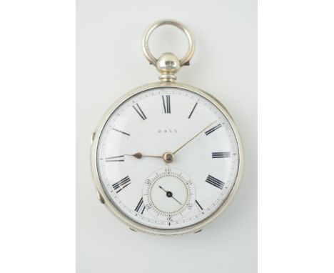 Hallmarked silver pocket watch, '6955', London hallmark, key-wind, yellow coloured hands.