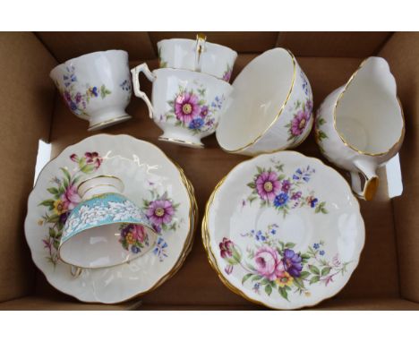 Aynsley Howard Sprays tea ware to include 3 cups, 6 saucers, 6 sides, a mulk jug and sugar bowl with a Royal Albert Enchantme