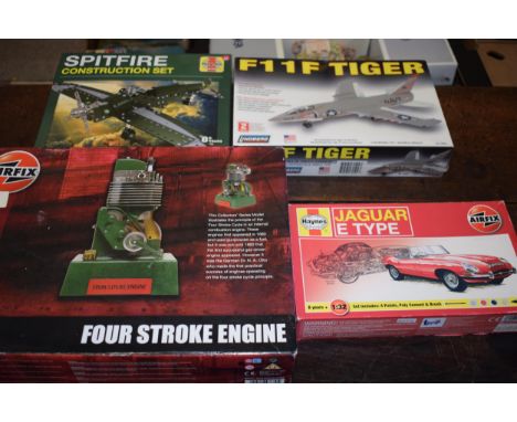 A collection of boxed new old stock Airfix and similar model makers kits to include Airfix 'Four Stroke Engine', Lindberg 'F1