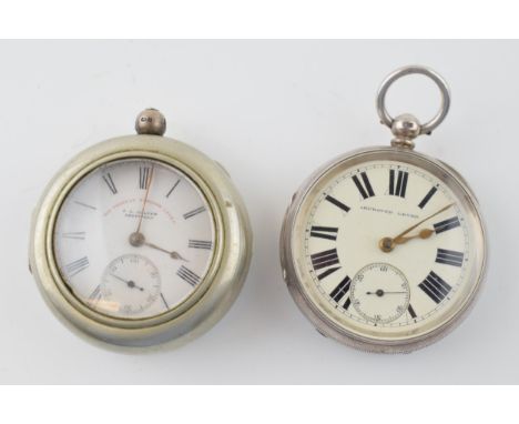 Hallmarked silver 'Express English Lever' J G Graves pocket watch, in plated pair case, with a silver 'Improved Lever', both 