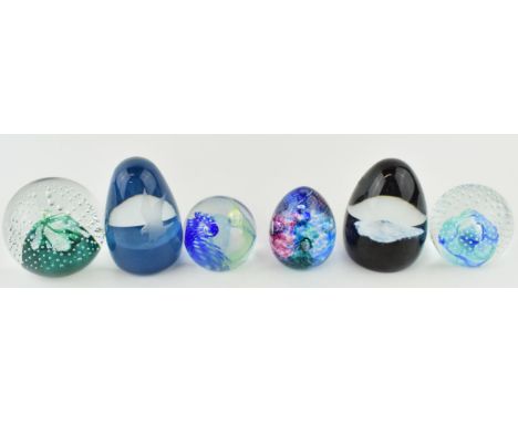Caithness paperweights to include Cauldron, Osprey, Eagle Dome, Weaver (boxed), Fortune (boxed) and Reflections '93 (6).  In 