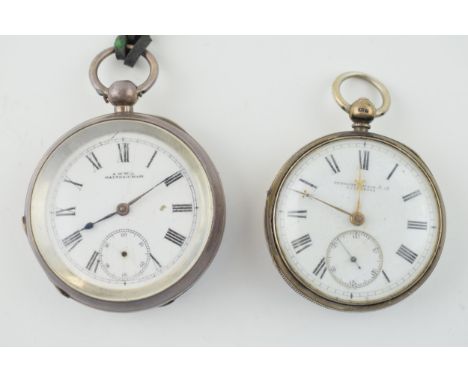Two silver pocket watches, one 'Waltham Mask', Birmingham, with key, with a Stewart Dawson example, slightly smaller (2).  Ba