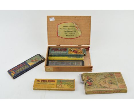 A collection of coloured lantern slide pictures, made in England by Ensign Limited by arrangement with Walt Disney - Mickey M