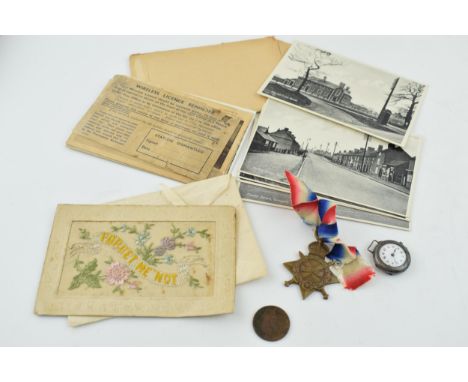A collection of items to include a World War One 1914-15 Star awarded to 52390 DVR H H Hollyoake R E, a silver cased 1930s tr