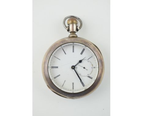Large silver pocket watch, bevel-edged glass, 61mm, non working.