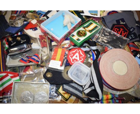 A large collection of military medals, ribbons and enamel badges. To include WWII Medals, '1981 Gambia Medal for 30th July 19