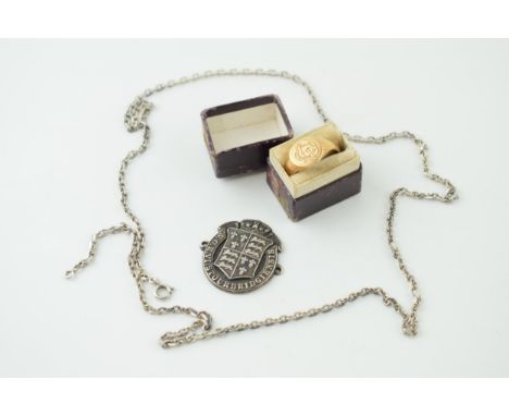 An antique 9ct gold on silver signet ring in period jewellery box together with a hallmarked silver S.G.E.VI.STOURBRIDGIENSIS