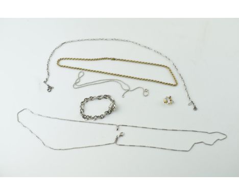 Silver jewellery to include a gold plated chain, a heavy bracelet and others (Qty), 54.2g.