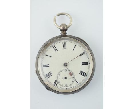 A silver pocket watch Full Jewelled Lever Swiss movement no 48704, marked .935. Roman numerals with subsidiary dial and engin