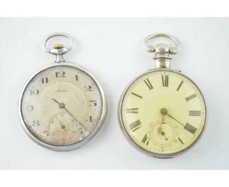 A silver pocket watch, to be housed in a pair case, Roman numerals, with 0.900 Alpina pocket watch (2).