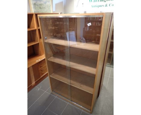 Large pine four shelf display cabinet with lockable sliding glass doors 94 x 40 x 160 cm H ( option on next four lots )