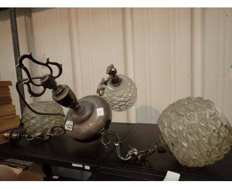 Art Deco plated three branch chandelier with original glass shades