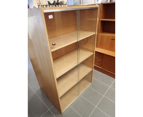 Large pine four shelf display cabinet with lockable sliding glass doors 94 x 40 x 160 cm H 