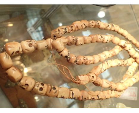 String of Tibetan carved skull cow bone prayer beads 1.5 x 140 cm 
