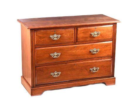 EDWARDIAN MAHOGANY TWO OVER TWO CHEST OF DRAWERS WITH BRASS DROP HANDLES.RAISED ON BRACKET FEET.HEIGHT: 30 INCHES.WIDTH: 42 I