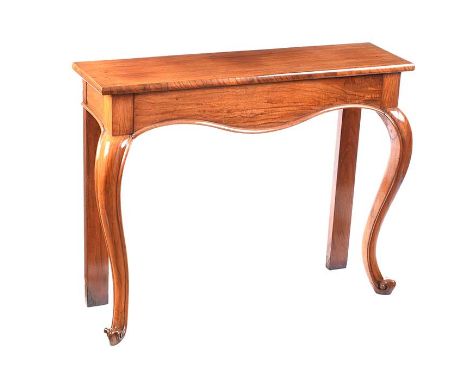 VICTORIAN WALNUT CONSOLE TABLE FITTED WITH ONE DRAWER. RAISED ON CABRIOLE LEGS. HEIGHT: 34 INCHES.WIDTH: 42 INCHES.DEPTH: 12 