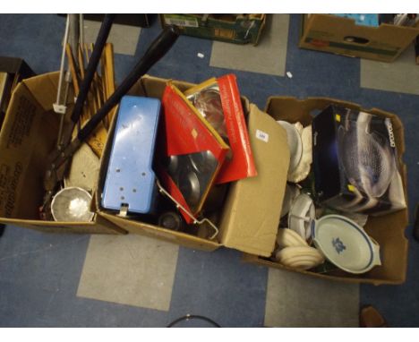 Three Boxes of Sundries to Include Tools Kitchen Ware Scales Etc. 