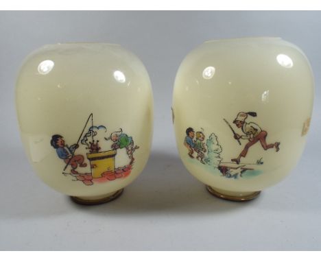 A Pair of Doria Opaque Glass Lamp Shades Depicting Oriental Children. 