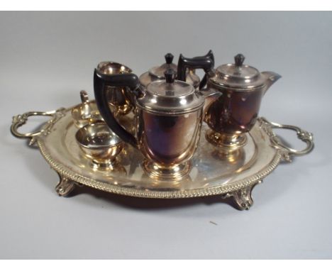 An Oval Silver Plated Drinks Tray ( Missing One Foot ) Together with Collection of Silver Plated Tea Service. 