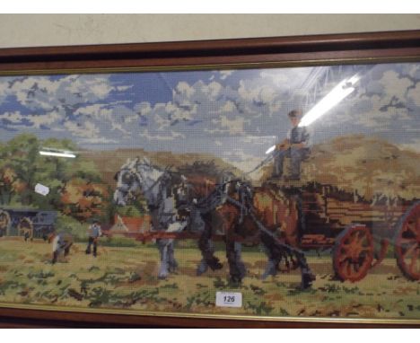 A Framed Tapestry, Harvest Wagon. 