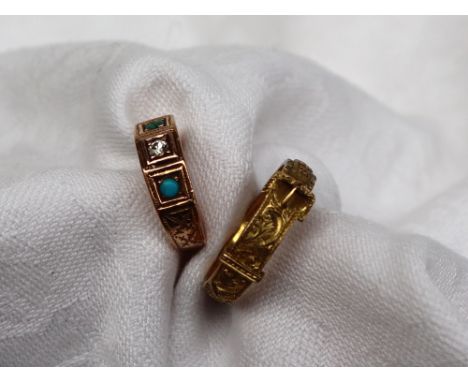 A Victorian yellow metal buckle ring, inscribed to the interior "In memory of J A Roberts died Nov 28th 1863, size Q, approxi