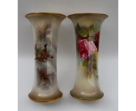 A Royal Worcester porcelain flared vase painted with pheasants in a landscape, signed Jas Stinton, green mark, G923, 19.5cm h