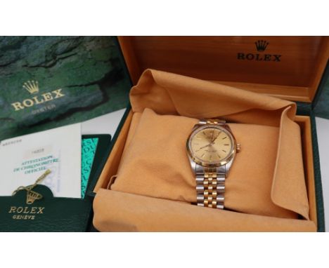 A gentleman's stainless steel Rolex Oyster Perpetual superlative chronometer wristwatch, with a gilt dial and batons, case No