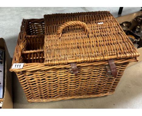 A Wicker picnic hamper with contents &amp; bottle compartments