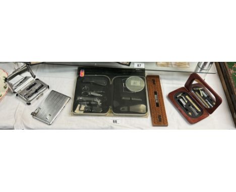 A quantity of miscellaneous including Razors, Cigarette case with lighter, cribbage board etc
