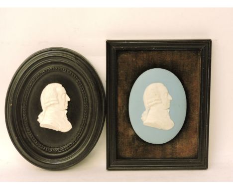 A blue and white Jasperware portrait medallion,depicting Adam Smith, after an original by James Tassie, together with a simil