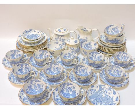 Royal Worcester blue and white Dragon design porcelain tea wares, circa 1950