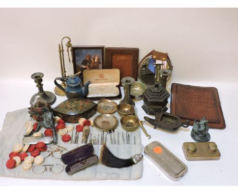 A Collection of glasses, brass balance scales, a hexagonal tobacco pot and cover and other miscellaneous itemsProvenance:  Fr