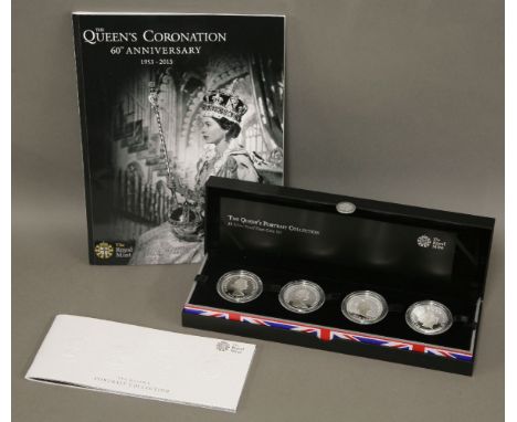 Elizabeth II, the Queens portrait collection 2013, four silver proof £5 coin set, in original case, with certificate, issued 