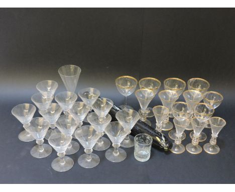 Glassware - to include a Nailsea type rolling pin and drinking glasses, including Webb crystal