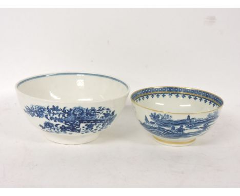 A Worcester blue and white bowl, and another in the fisherman pattern, 19.5 and 15.5cm diameter