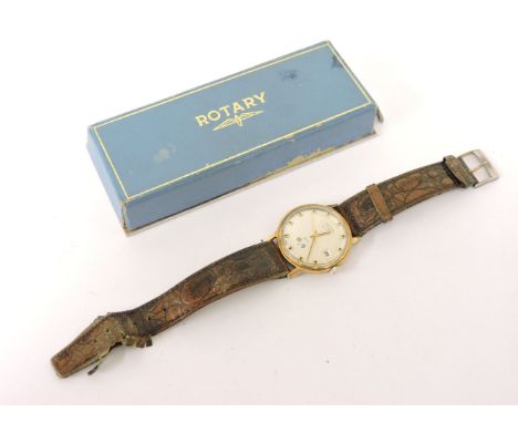 A 9ct gold gentleman's Rotary GT automatic mechanical strap watch, with silvered dial, baton numerals and date aperture, Birm