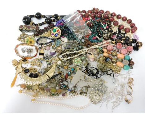 A large collection of costume jewellery, to include a three row cultured freshwater pearl and gilt bead necklace, a pair of c