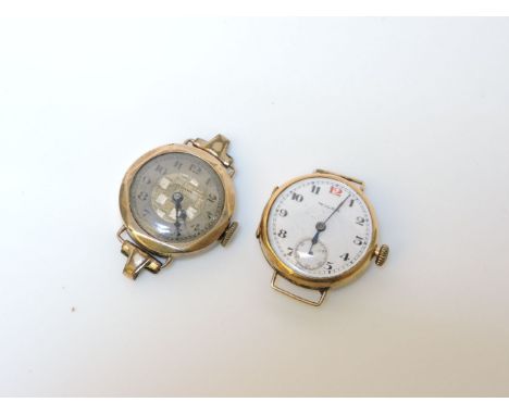 An 18ct gold Wilka mechanical watch head, with Arabic numerals and white enamel dial, marked 18k, and a 9ct gold Medana mecha