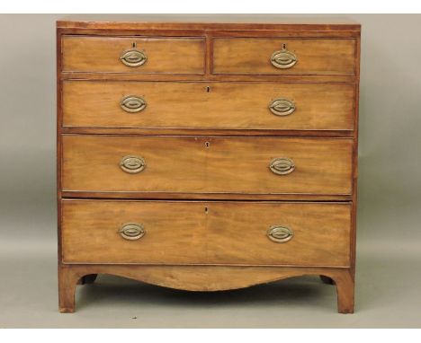 A 19th century mahogany chest of drawers, the crossbanded top over two short and three long drawers, on bracket feet, 101cm w